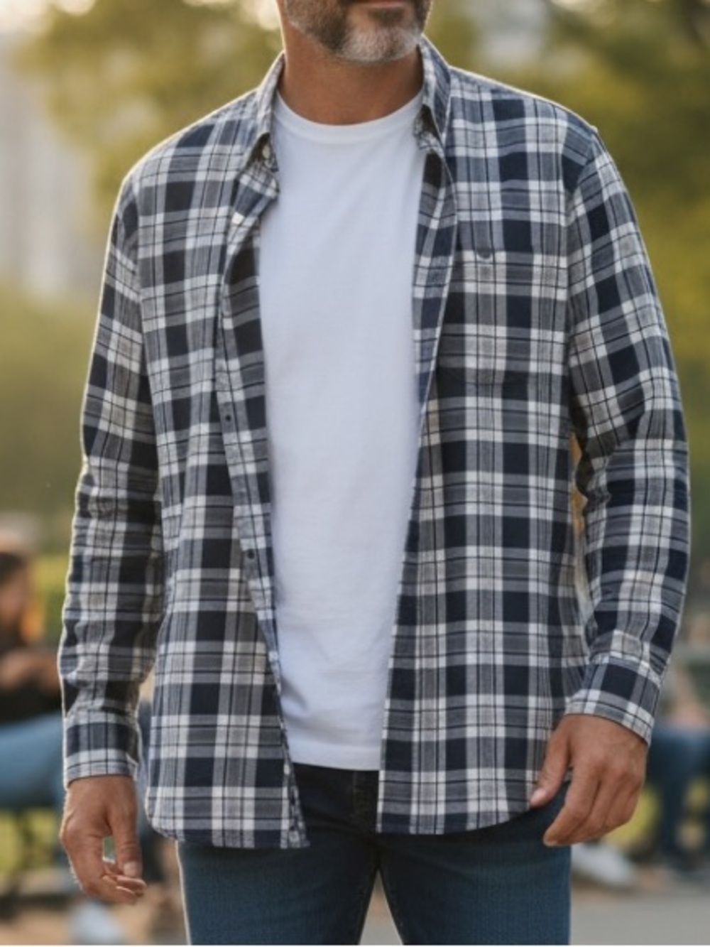 Abercrombie & Fitch Men's Navy White Plaid Button-Down Shirt XXL - Picture 1 of 6